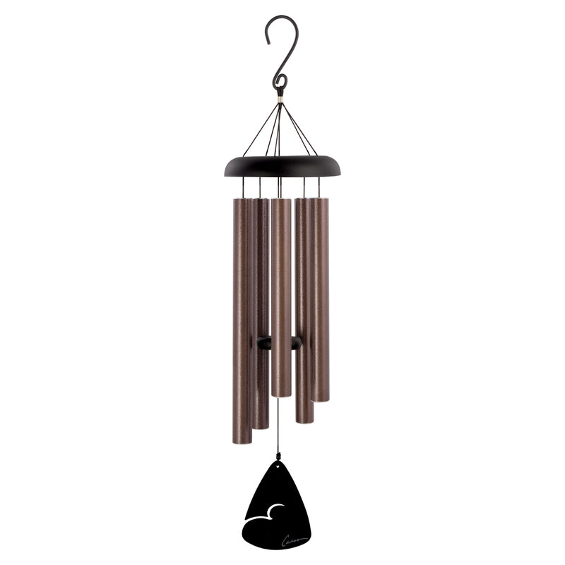 Bronze fleck wind chime with four hanging metal tubes and black clapper