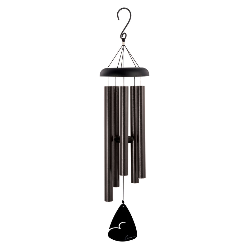 Black fleck wind chime with hanging crescent charm and five metal tubes