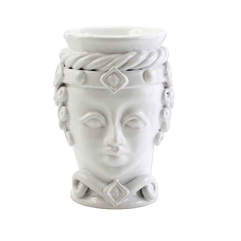 Vietri Sicilian Heads queen head small vase, white ceramic