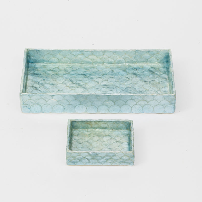 Joanna Buchanan blue capiz shell trays, rectangular set of 2