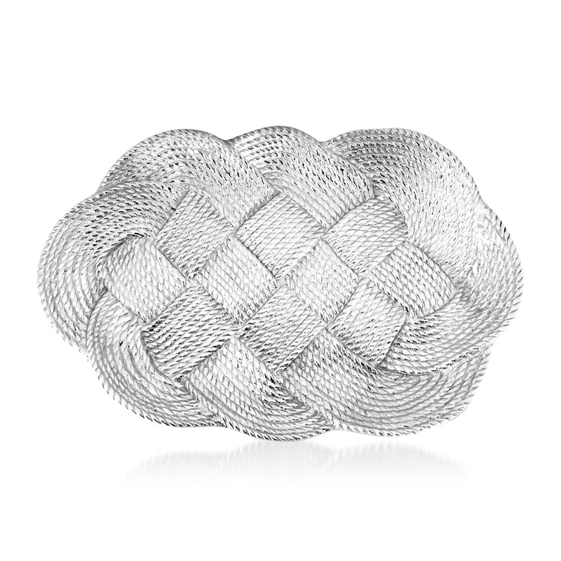 Nautical rope knot oval centerpiece in braided gray rope with interwoven knot design