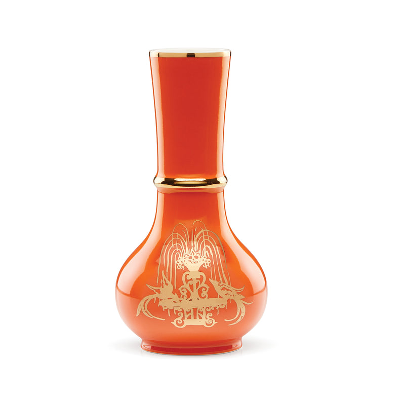 Lenox Lx Remix medium orange vase with gold rim and engraved scrollwork