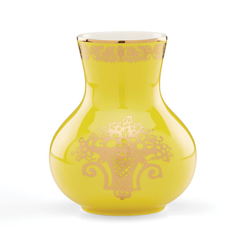 Lenox Lx Remix small yellow glass vase with ornate scroll and floral pattern