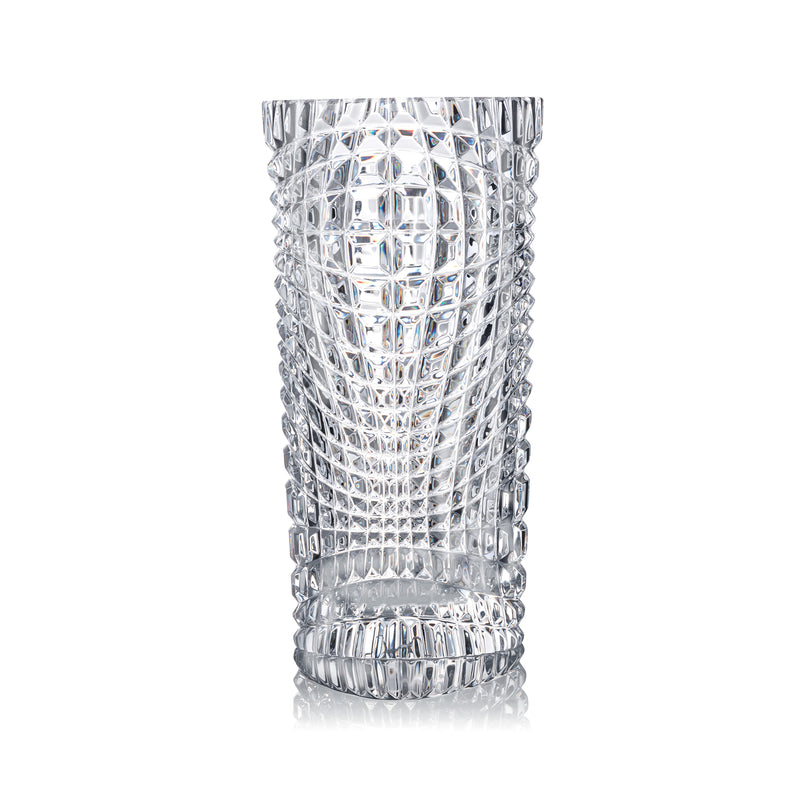 Rogaska Brilliance crystal vase, clear faceted glass with ribbed lattice pattern