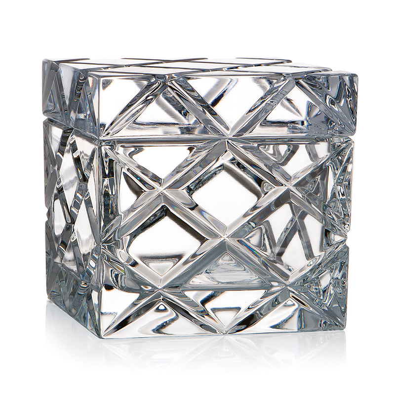Rogaska Criss Cross crystal-covered glass box with faceted geometric pattern