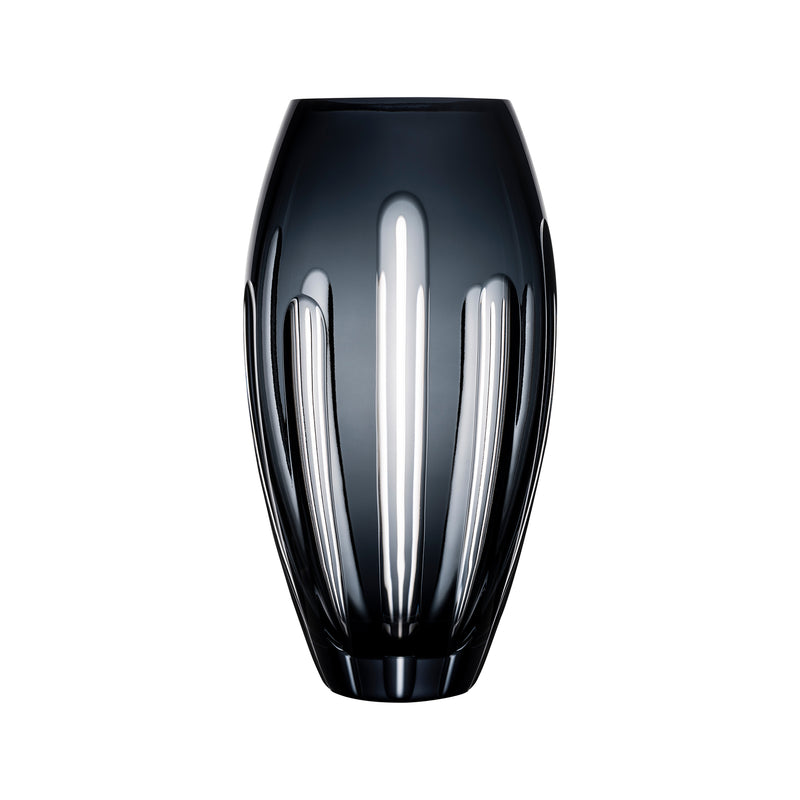 Rogaska black crystal vase with fluted vertical ribs