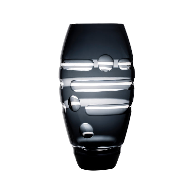 Rogaska Madame - Scarlett crystal black vase with silver horizontal stripe design