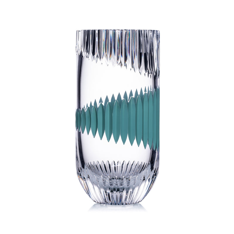 Rogaska Plant - Green crystal vase with faceted clear glass and teal cut pattern