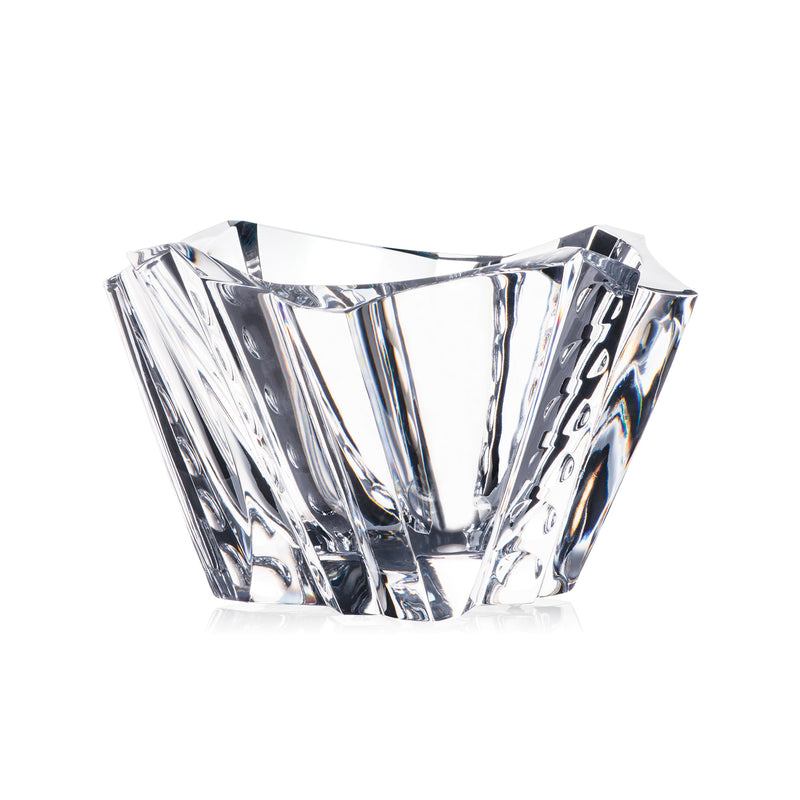 Rogaska Rockstar crystal bowl, clear faceted cut glass with angular fluted sides