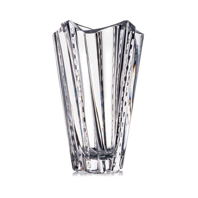Rogaska Rockstar crystal vase, faceted clear glass with fluted vertical panels