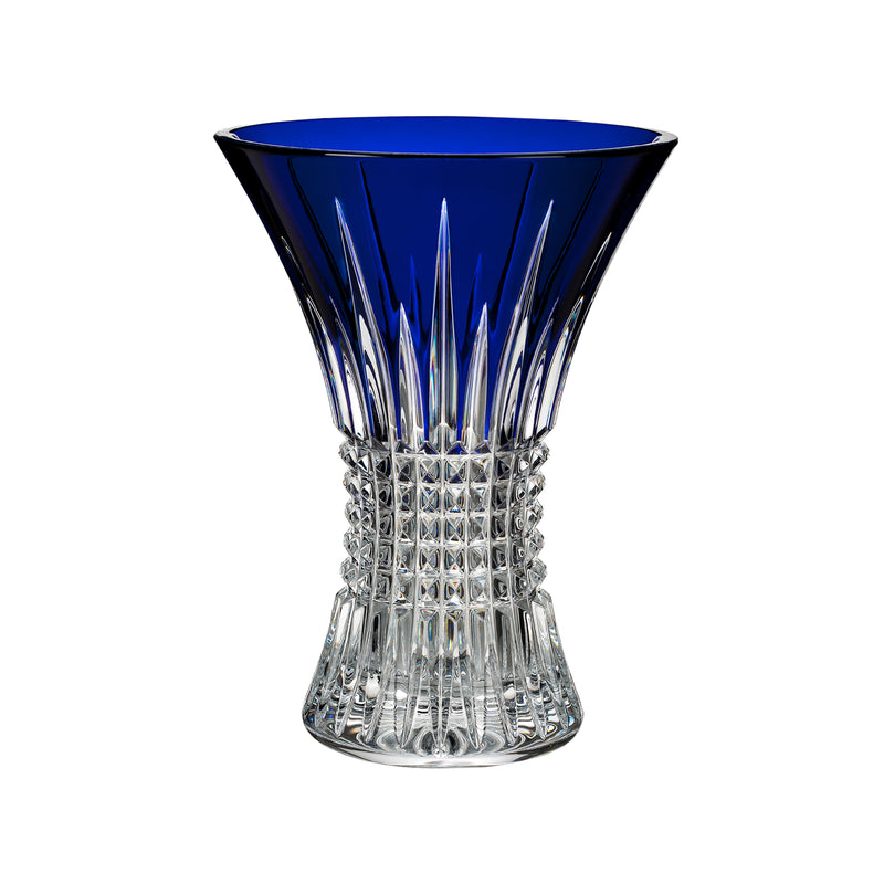 Waterford Crystal Diamond Lismore cobalt crystal vase with faceted diamond pattern