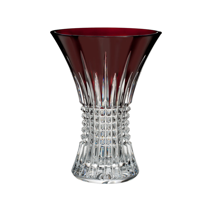 Waterford Crystal Diamond Lismore red crystal vase with faceted diamond pattern