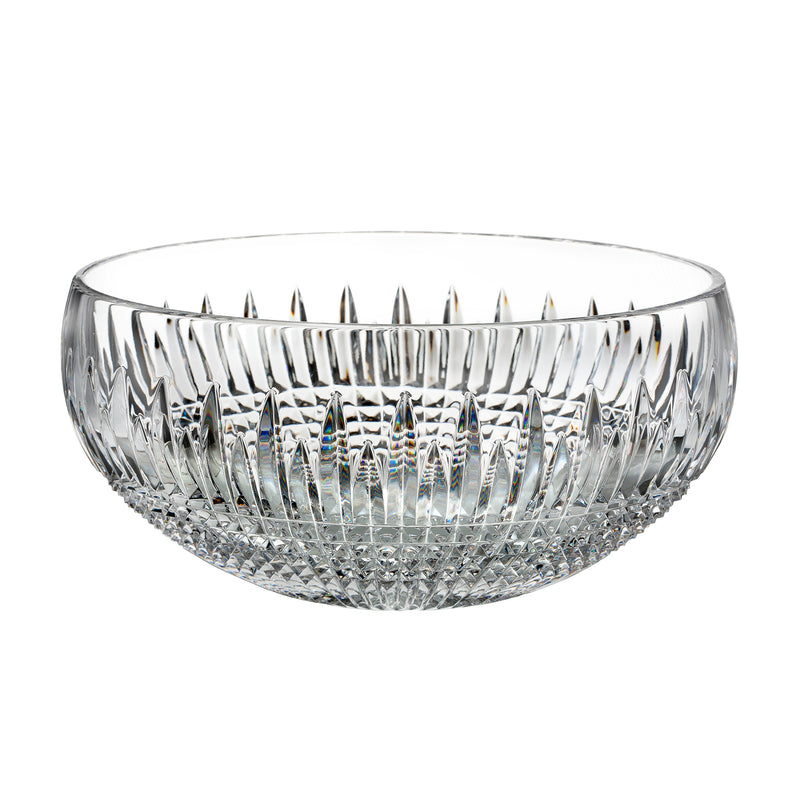 Crystal decorative bowl with faceted diamond-cut pattern, clear glass