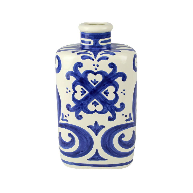 Vietri Mosaico cobalt blue and white ceramic oval vase with ornate tile pattern