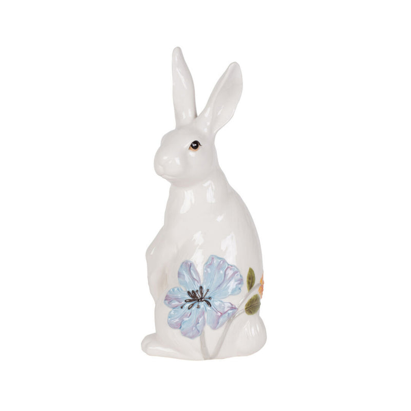 Sitting female rabbit figurine with pastel butterfly floral design
