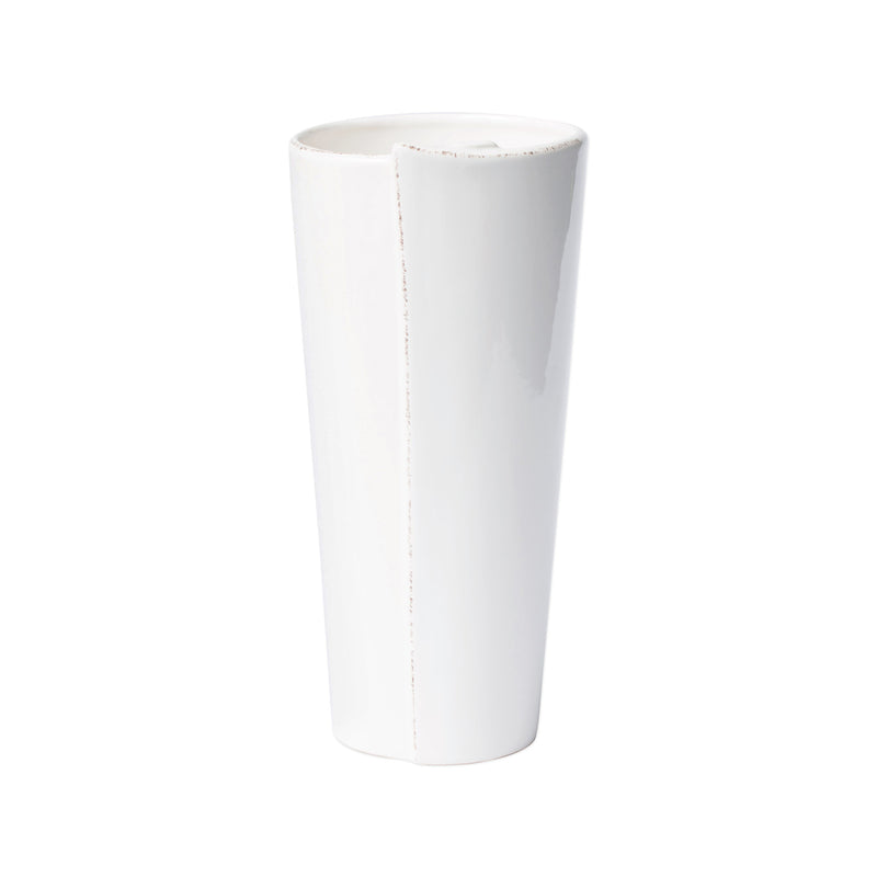 Large conic white ceramic vase with vertical relief detail
