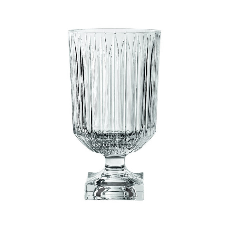 Nachtmann Minerva footed glass vase, clear fluted sides and pedestal base.