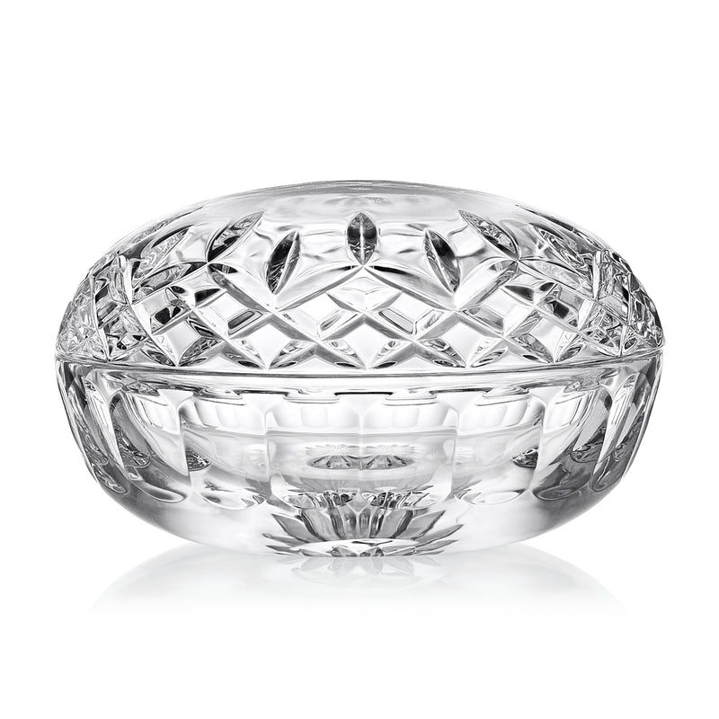 Crystal covered bowl with faceted cut pattern and round rim