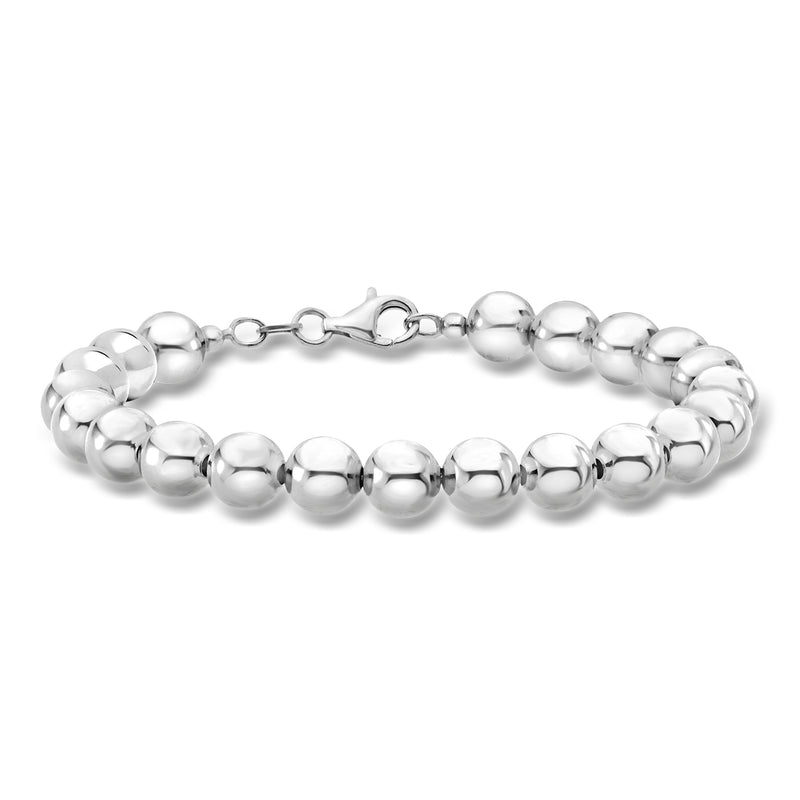 Sterling silver bead bracelet with round 8mm beads and spring-ring clasp