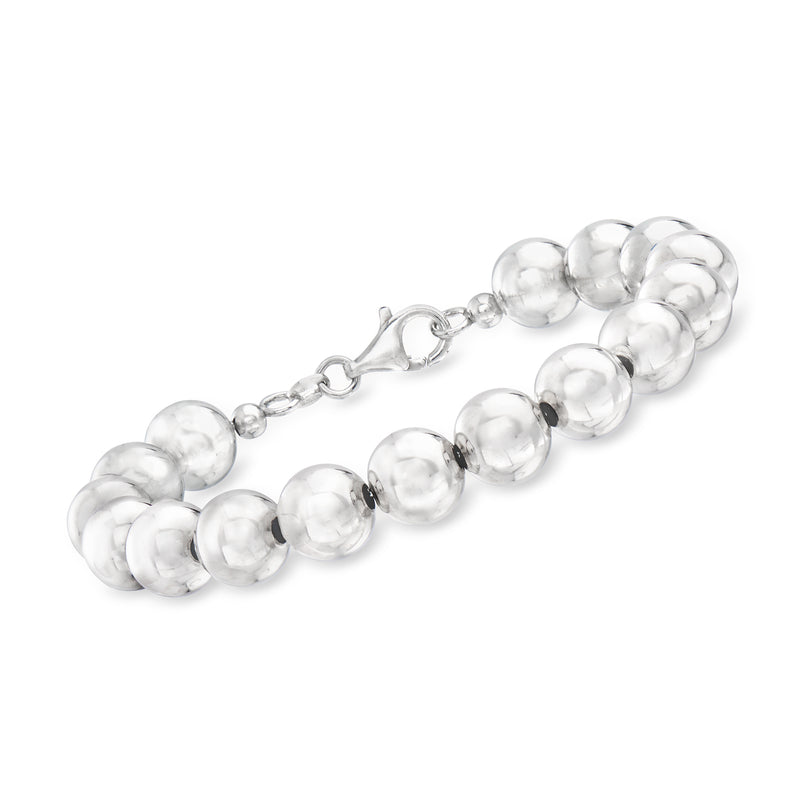Sterling silver bead bracelet with round 10mm beads and a small lobster clasp