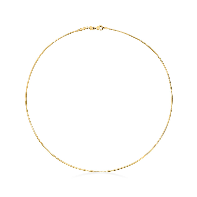 14kt yellow gold omega necklace with thin chain and small clasp