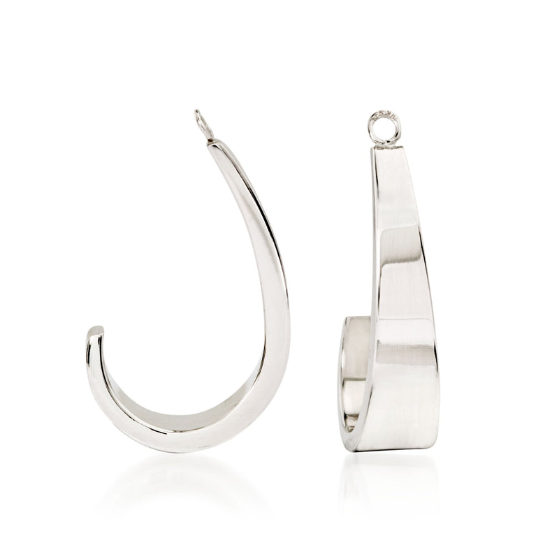 14kt white gold J-hoop earring jacket with open C-shaped hook and hinged back