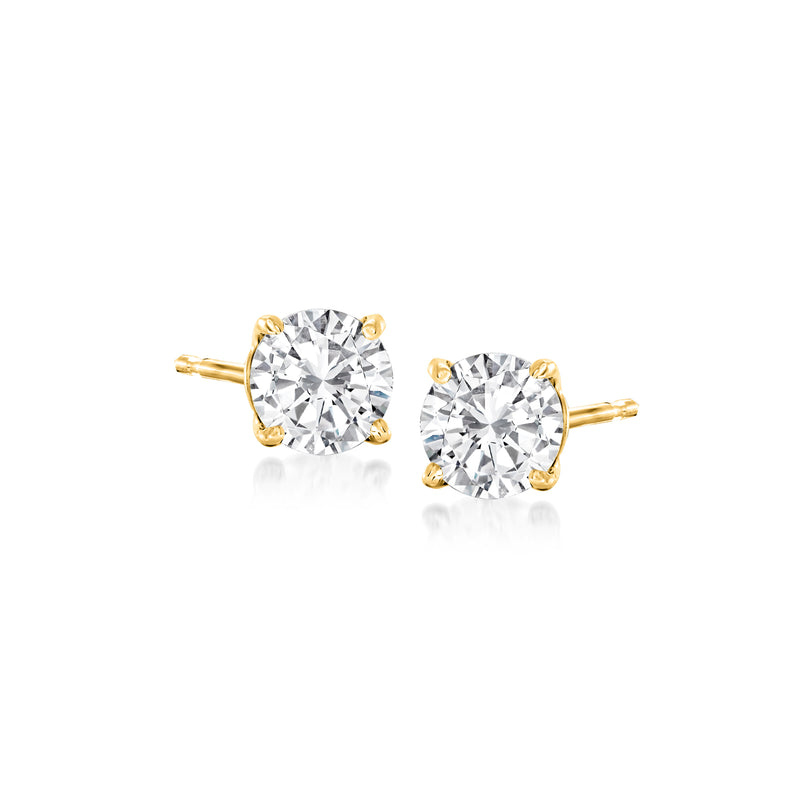 Round diamond stud earrings in 14kt yellow gold with secure post backs