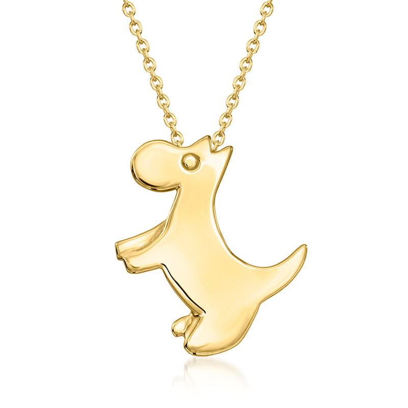 18kt yellow gold Scottie dog pendant necklace with fine link chain