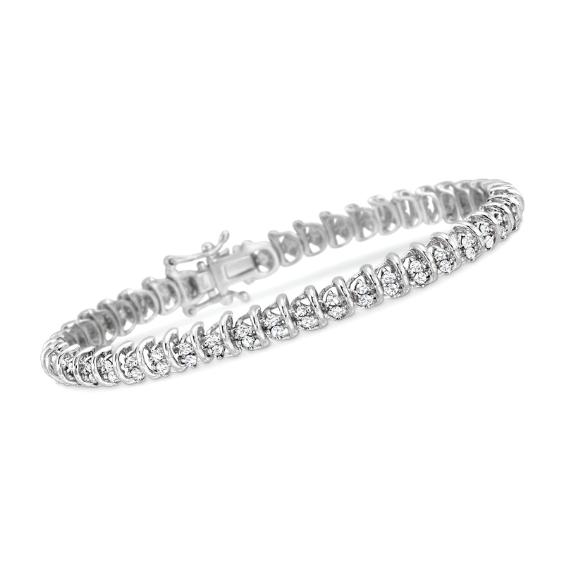 Sterling silver diamond cluster tennis bracelet with round bezel-set stones