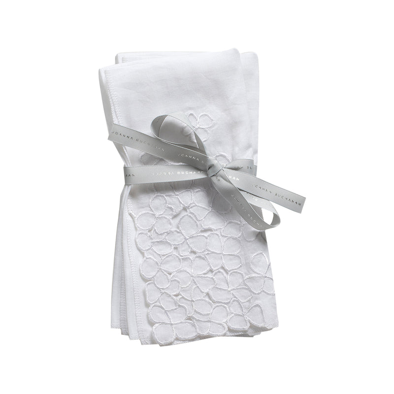 Joanna Buchanan set of 2 white linen dinner napkins with embroidered floral pattern