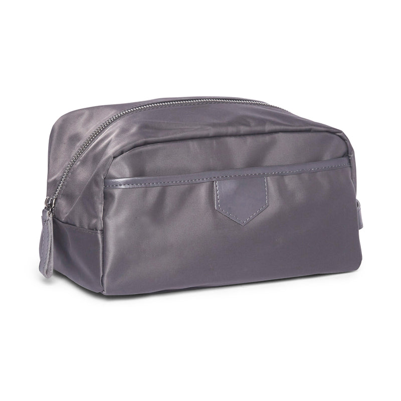 Brouk & Co. gray nylon toiletry bag with zip-top and front panel pocket