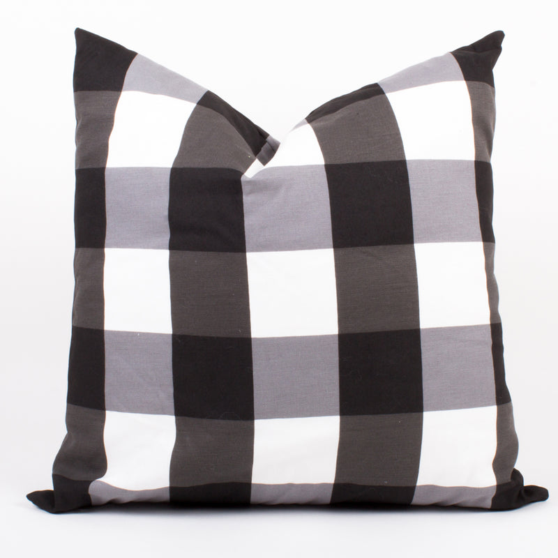 Set of 2 black-and-white gingham throw pillows with square plaid front