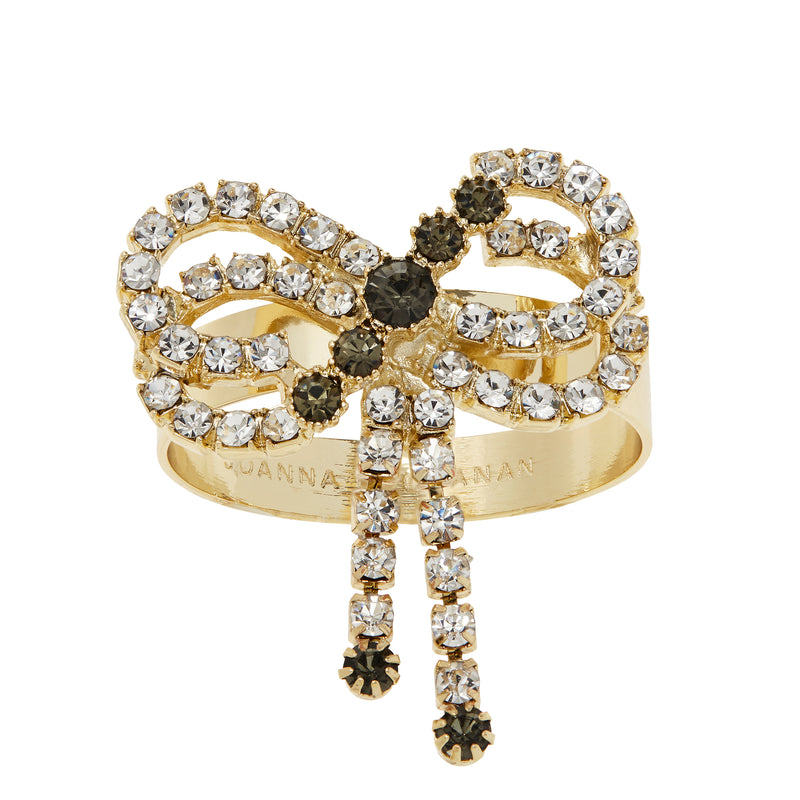 Joanna Buchanan sparkle bow napkin ring, gold-tone with rhinestone bow and dangling drops