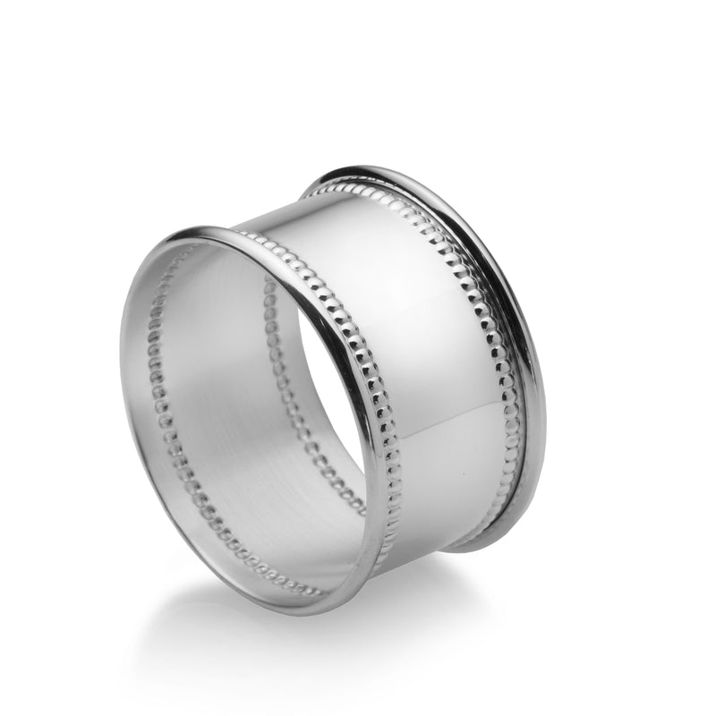 Sterling silver beaded napkin ring with ridged edge detail