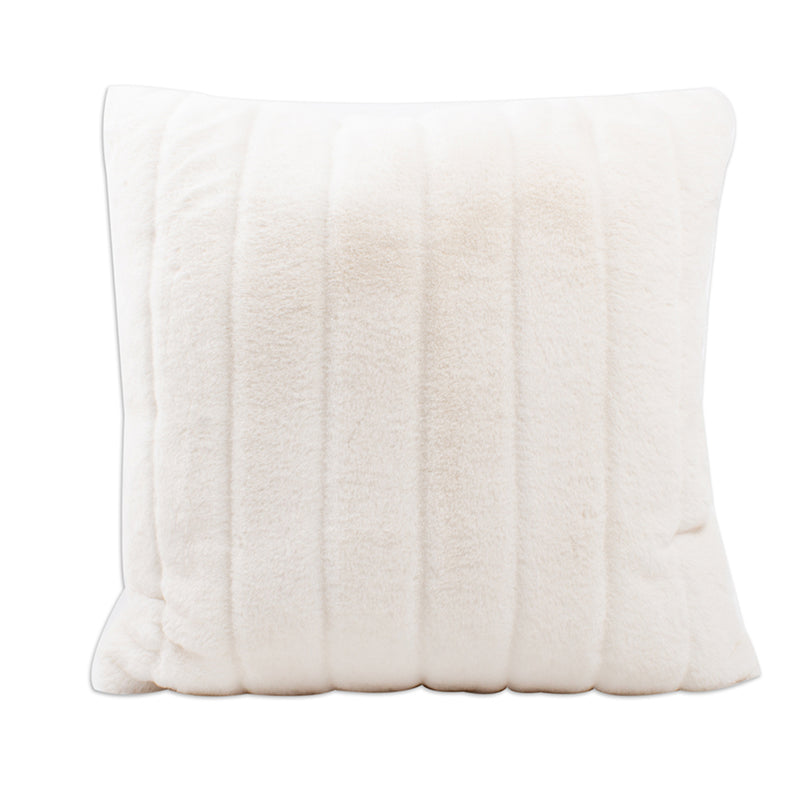 White faux fur throw pillow with vertical textured stripes