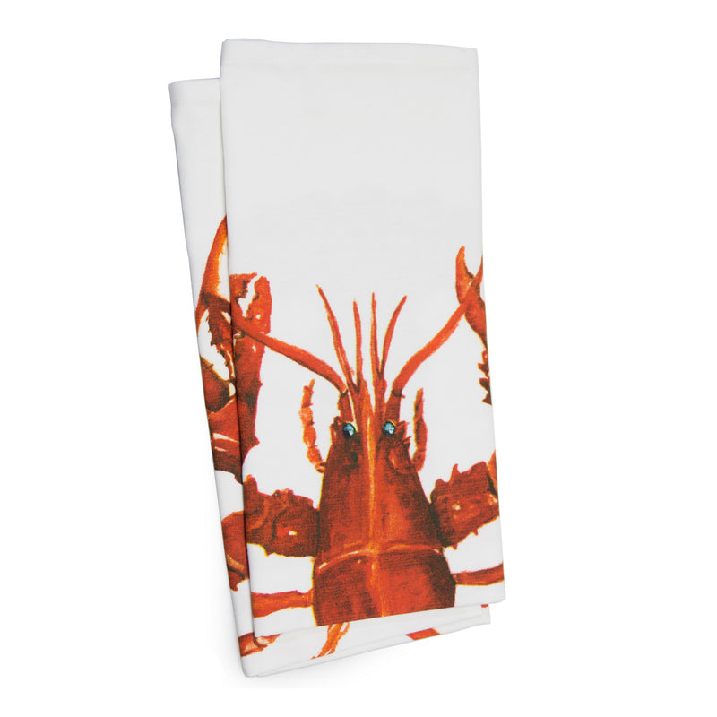 Golden Rabbit lobster kitchen towel set of 4, white with orange lobster print