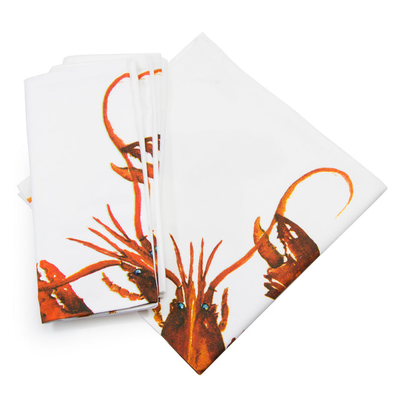Golden Rabbit lobster dinner napkins set of 8, white with orange lobster print