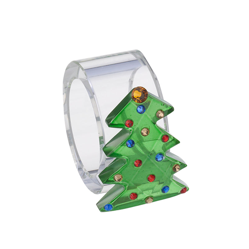 Judith Ripka tree crystal napkin ring, green enamel tree with multi-color gems