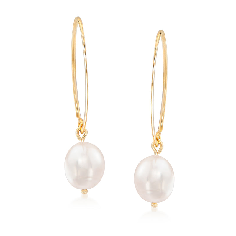 14kt yellow gold loop earrings with white cultured pearl drops