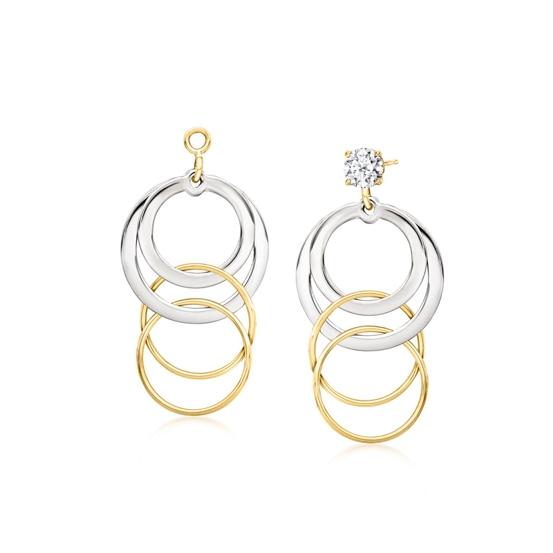 Circle drop earring jacket set in yellow gold and sterling silver with layered hoops