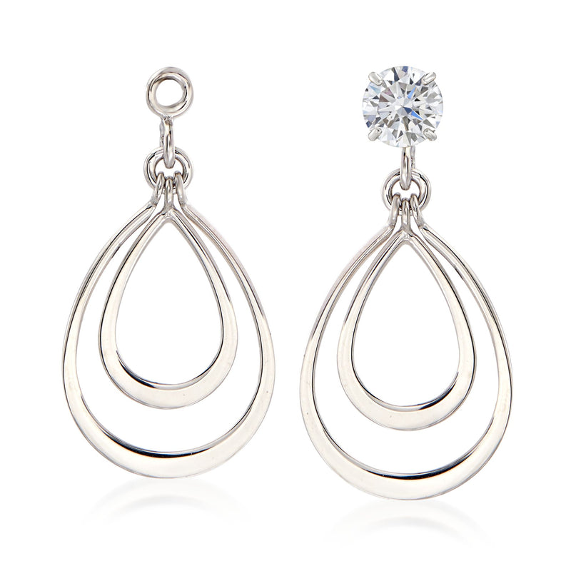 14kt white gold open teardrop earring jackets with round crystal accents