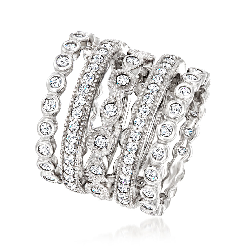 Sterling silver CZ eternity band set, five stacked rings