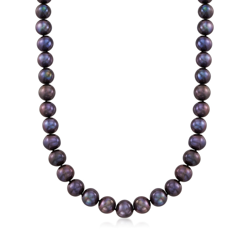 Dark cultured pearl necklace with round 9.5–10.5mm beads
