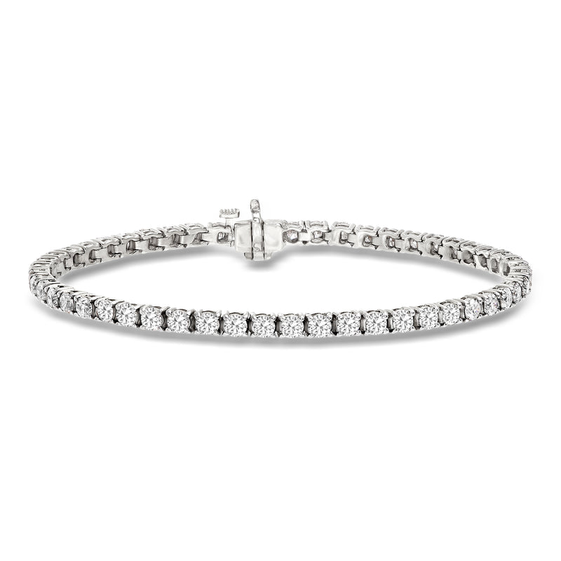 14kt white gold diamond tennis bracelet with round stones and hinged clasp