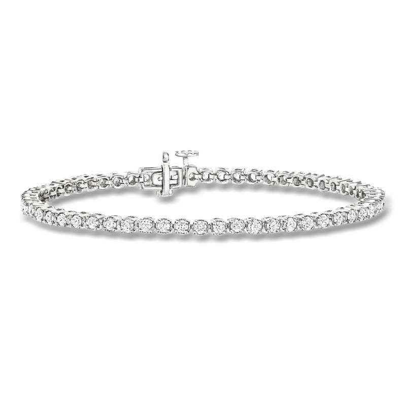 14kt white gold diamond tennis bracelet with round stones and hinged clasp