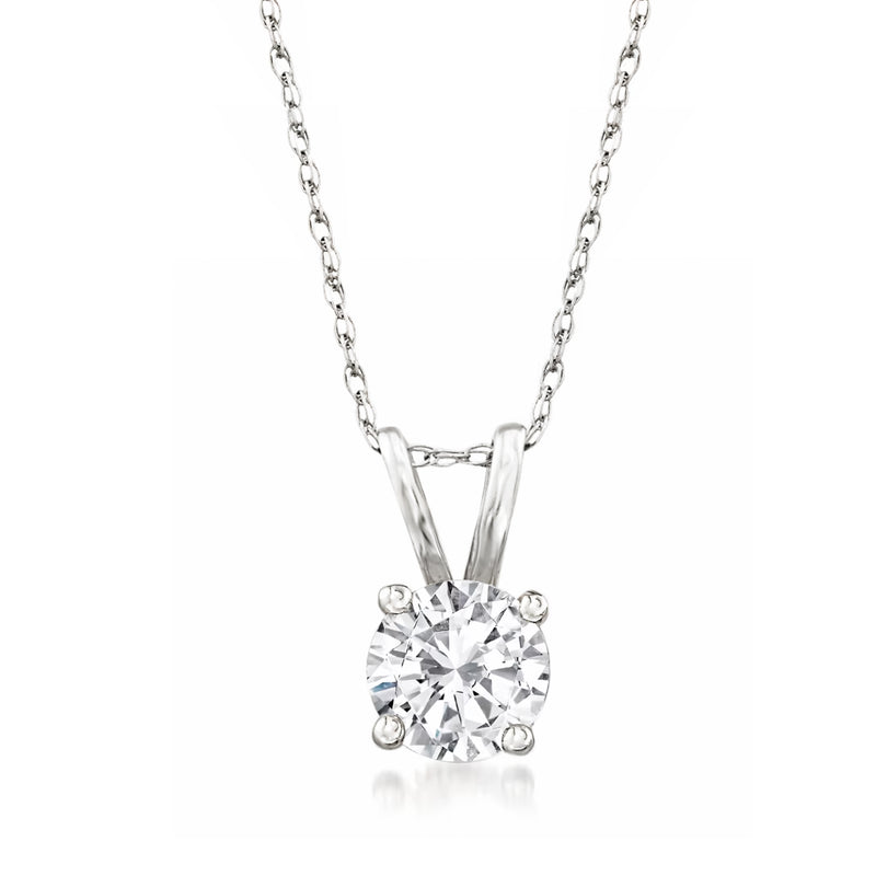 14kt white gold diamond solitaire pendant necklace with round brilliant center