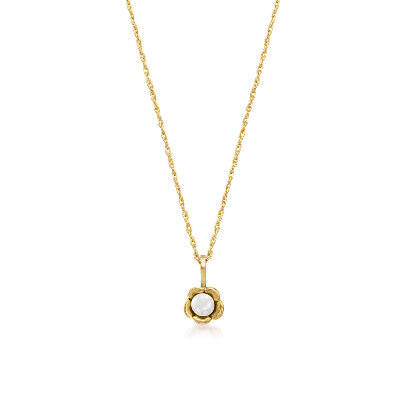14kt yellow gold pearl flower pendant necklace with round cultured pearl