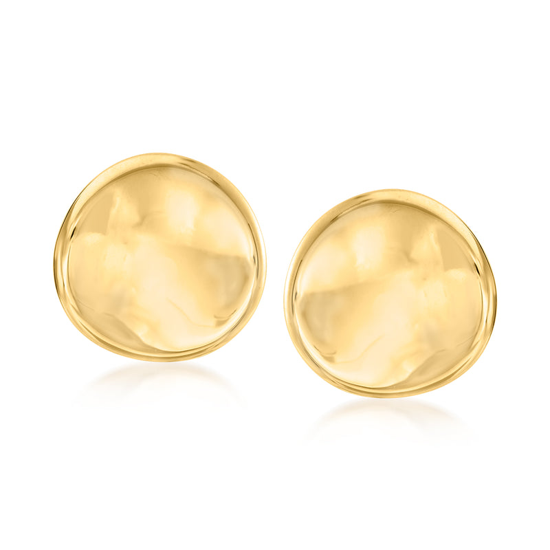 14kt yellow gold curved disc stud earrings with post backs