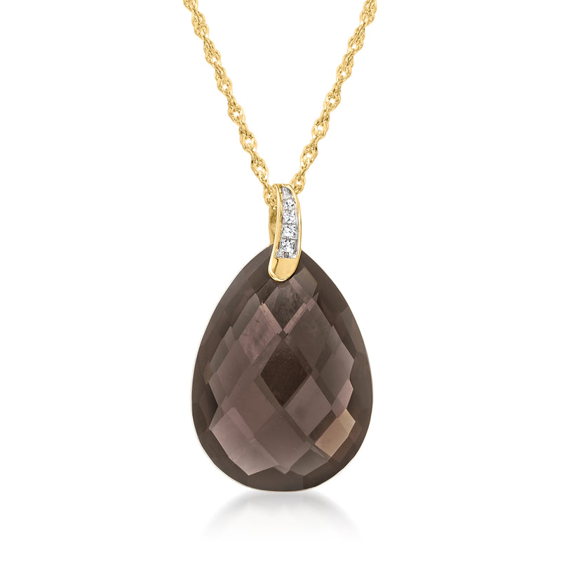 14kt yellow gold chain pendant necklace with faceted smoky quartz teardrop
