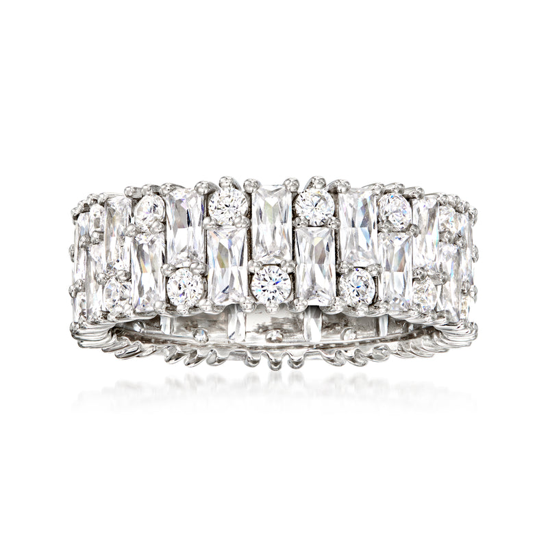 Sterling silver CZ eternity band with square stones in a continuous row